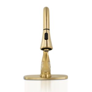 8 in. Centerset 1-Handle Pull-Down Sprayer Kitchen Faucet with Deckplate in Matte Gold